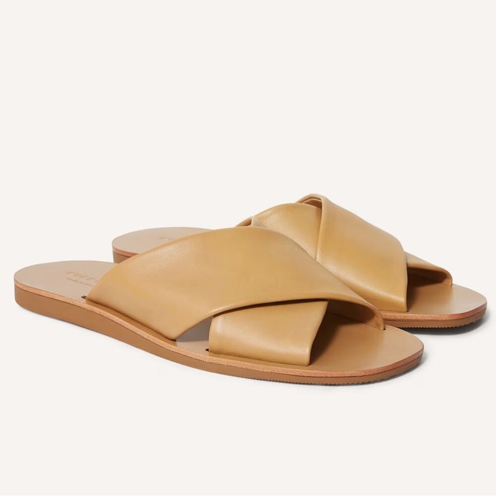 Everlane Day Crossover Sandals Leather Tan Flat Slide Size 7.5 New w/o Box